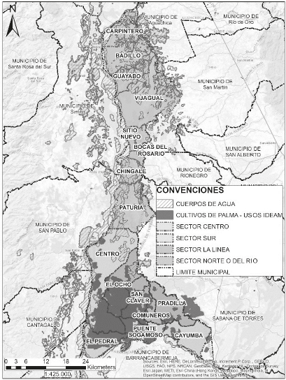 Mapa de divisin territorial cultivos de Palma de Aceite en Puerto Wilches (Santander).