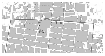 Ubicación de las casas propiedad del Convento de Santo Domingo de México, ca.1790.