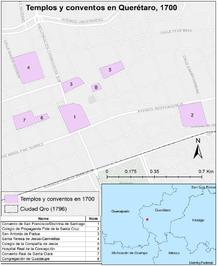 Templos de Quer�taro en 1700.