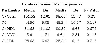 Valores de l&iacute;pidos entre j&oacute;venes.