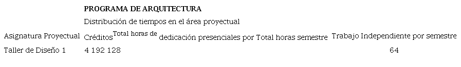 distribuci&oacute;n de tiempos en asignatura del &aacute;rea proyectual