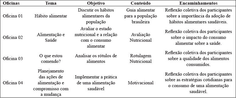 Descrição das Oficinas realizadas com os profissionais de saúde. Montes Claros, MG, 2014-2015.