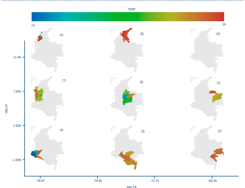 Grafico condicional del NBI, por departamentos en
Colombia, datos de 2015. 