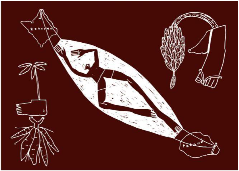 Rede-M&atilde;e. Obra que integra o ensaio iconopo&eacute;tico &ldquo;Sou uma extens&atilde;o Wapichana, povo ind&iacute;gena de Roraima&rdquo; (CABOCO, 2019b, p.65). Gustavo Caboco, fruto de Wazak&rsquo;&aacute;, neto de Makunaim&icirc;, &eacute; artista ind&iacute;gena contempor&acirc;neo nascido em Curitiba, cuja obra estende uma rede tecida pelas mem&oacute;rias de sua m&atilde;e Lucilene, unindo a cidade de Curitiba a Canauanim, Roraima, e abra&ccedil;ando o mundo.