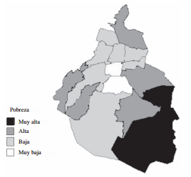 Distribuci&oacute;n Espacial de la Pobreza en el DF 1990