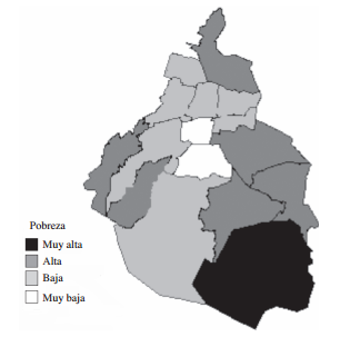 Distribuci&oacute;n Espacial de la Pobreza en el DF 2000