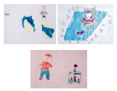 Tres representaciones literales con elementos alusivos al contexto