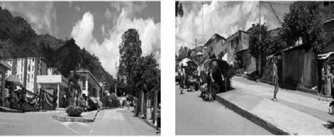 Comuna 13, Ibagu&eacute;. Zona urbana. Conjuntos cerrados de VIS -El Tejar, izquierda- vs casas tradicionales precarizadas.