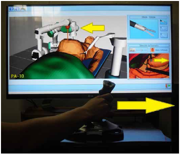 Dispositivo joystick y órgano terminal moviéndose a la
derecha.