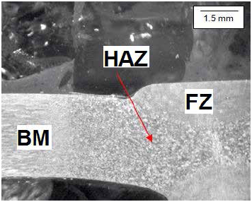 Macrograph of sample 9 (CW 50 %, I 150 A, S 259 mm/min).