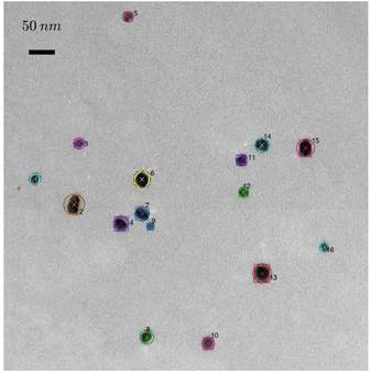 TEM micrograph with particle size measurement.