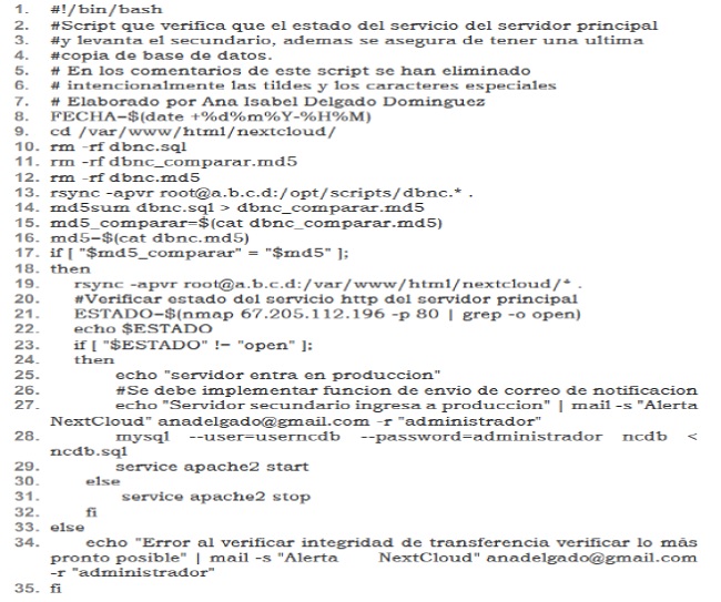 Routine Shell script for the recovery of an EFSS, in case of disaster.