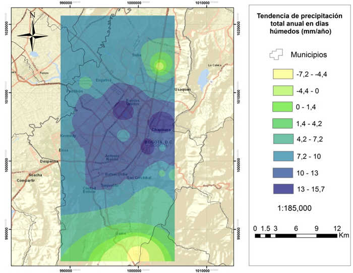 Mapa de &iacute;ndice de precipitaci&oacute;n total d&iacute;as h&uacute;medos