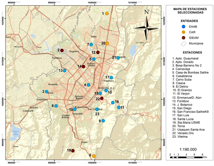 Ubicaci&oacute;n geogr&aacute;fica de las estaciones meteorol&oacute;gicas seleccionadas