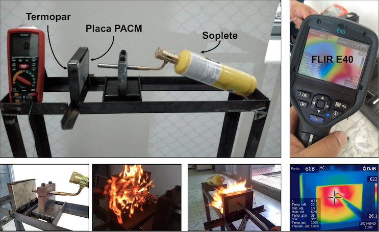 Montaje del ensayo ablativo (llama directa).