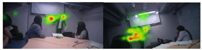 Heatmap of Gaze Points during exhibition stage. The picture from the left corresponds to Scene A: warm high lighting conditions. The picture from the right corresponds to Scene C: cool high lighting conditions.