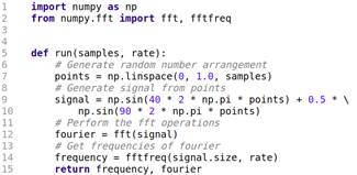 Fast Fourier Transform function code.
