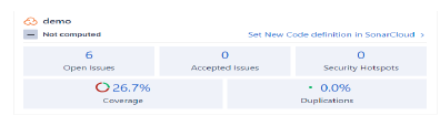 SonarCloud control panel view.