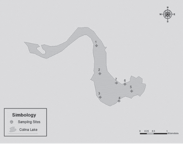 Quadrant distribution and random selection of sampling sites at Colina Lake, Chihuahua, Mexico.