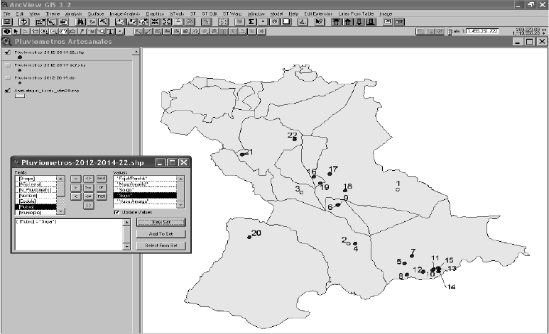 Selecci&oacute;n por atributos en el sistema de informaci&oacute;n de la red de pluvi&oacute;metros alternativos.