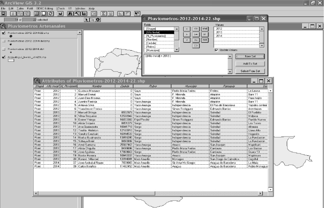 Selecci&oacute;n por localizaci&oacute;n en el sistema de informaci&oacute;n de la red de pluvi&oacute;metros alternativos.