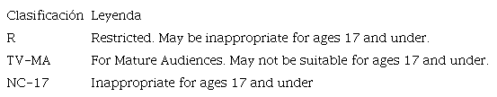 Clasificaci&oacute;n orientada a adultos (sistema norteamericano).