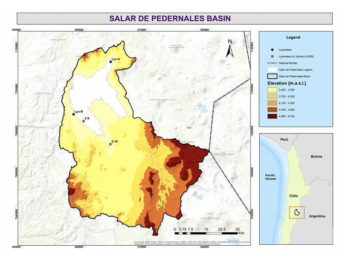 Geographic location of lysimeters in the Salar de Pedernales basin, Chile.