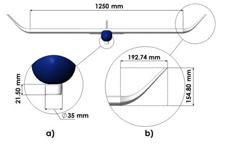 Dimensions of wing, a) infrared camera and b) winglets of the UAV.