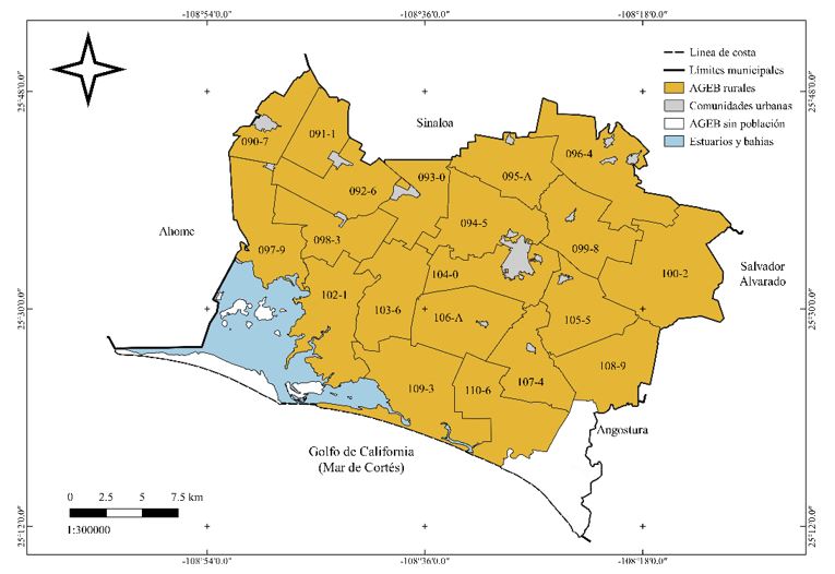 Distribución de las AGEB rurales en el municipio de Guasave.