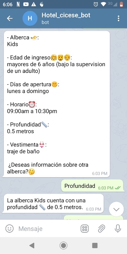 Screenshot of the Telegram-based user interface for hotel guests and clients.