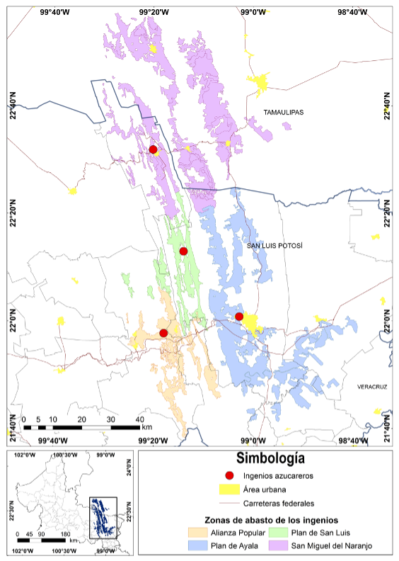Ingenios azucareros de San Luis Potos&iacute; y sus zonas de abasto