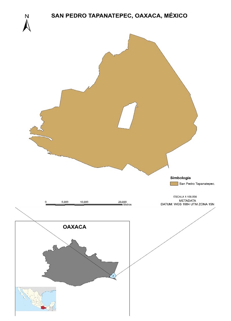 Ubicaci&oacute;n geogr&aacute;fica del &aacute;rea de estudio: San Pedro Tapanatepec, Oaxaca.
