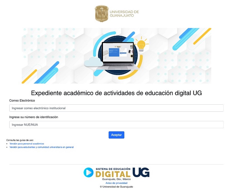 Expediente académico de actividades de educación digital UG.