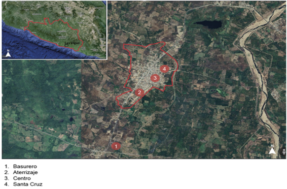 Ubicaci�n de los lugares donde se realiz� la observaci�n de Las Vigas