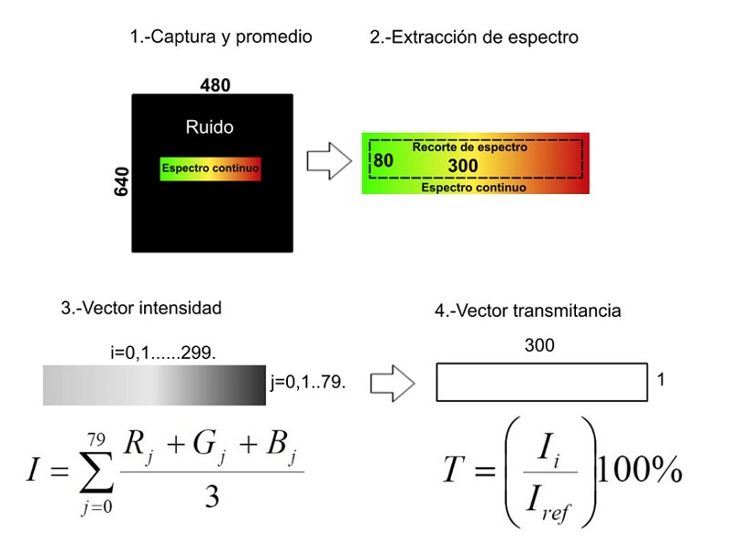 Proceso que realiza el algoritmo propuesto para obtener vectores de intensidad y transmitancia.