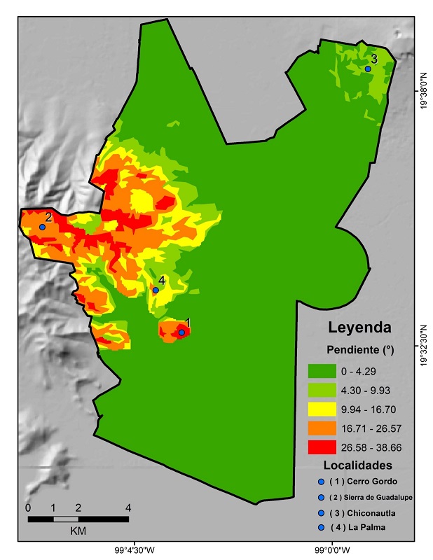 Comportamiento de las pendientes del terreno en el municipio de Ecatepec de Morelos.