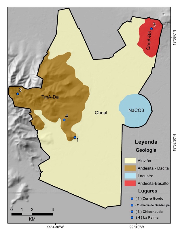 Morfolineamientos y aflorabilidad de las diferentes litologías en el municipio de Ecatepec de Morelos.