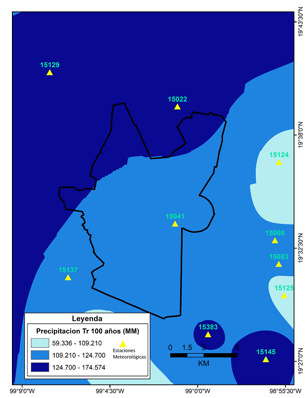 Distribución de los valores interpolados del factor desencadenante intensidad de Precipitaciones.