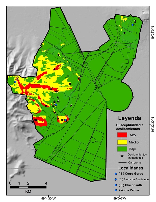 Susceptibilidad a deslizamientos para el municipio Ecatepec de Morelos.