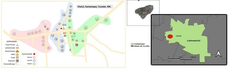 Sectores A, B y C en la comunidad de Cholul, Cantamayec, Yucat�n, M�xico.