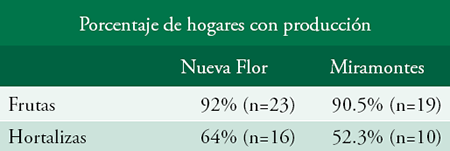 Producción de frutas y hortalizas por localidad y hogar