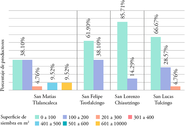 Porcentajes de productores y superficie de siembra de chile poblano