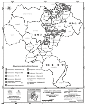 Mapa de conflictividad &eacute;tnica el departamento del cauca 2012