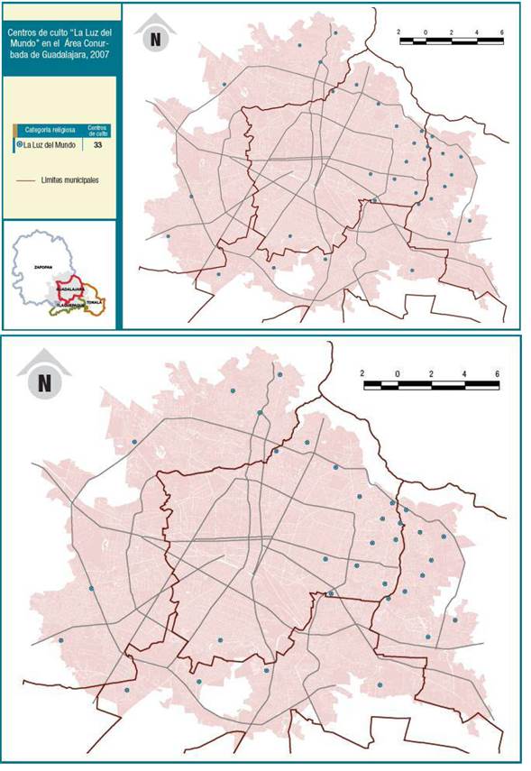 2. Centros de culto de "La Luz del Mundo" en el Área Conurbada de Guadalajara, 2007