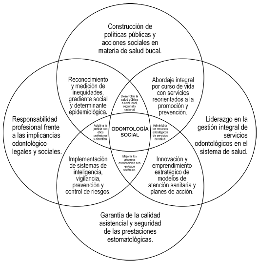 Figura 5. Conjunto de competencias, ejes espec�ficos (esenciales) y ejes generales (complementarios) que definen los diversos campos de especializaci�n en Salud P�blica, Gesti�n Sanitaria, Auditor�a Cl�nica y Ciencias Forenses en Estomatolog�a. (Jorge E. Manrique-Ch�vez. Facultad de Estomatolog�a-UPCH. 2011)