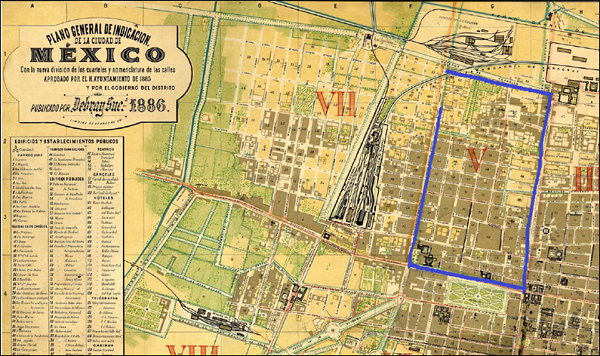 Plano general de la Ciudad de México, Debray, 1886.