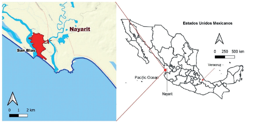 Localizaci�n de San Blas dentro de los Estados Unidos Mexicanos