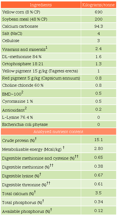 Composition of basal experimental diet and analyzed nutrient content