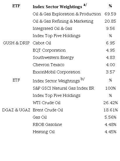 Sector weightings and top 5 holdings of energy leveraged ETF