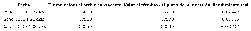 Rendimiento real de los bonos que conforman el Portafolio de renta fija